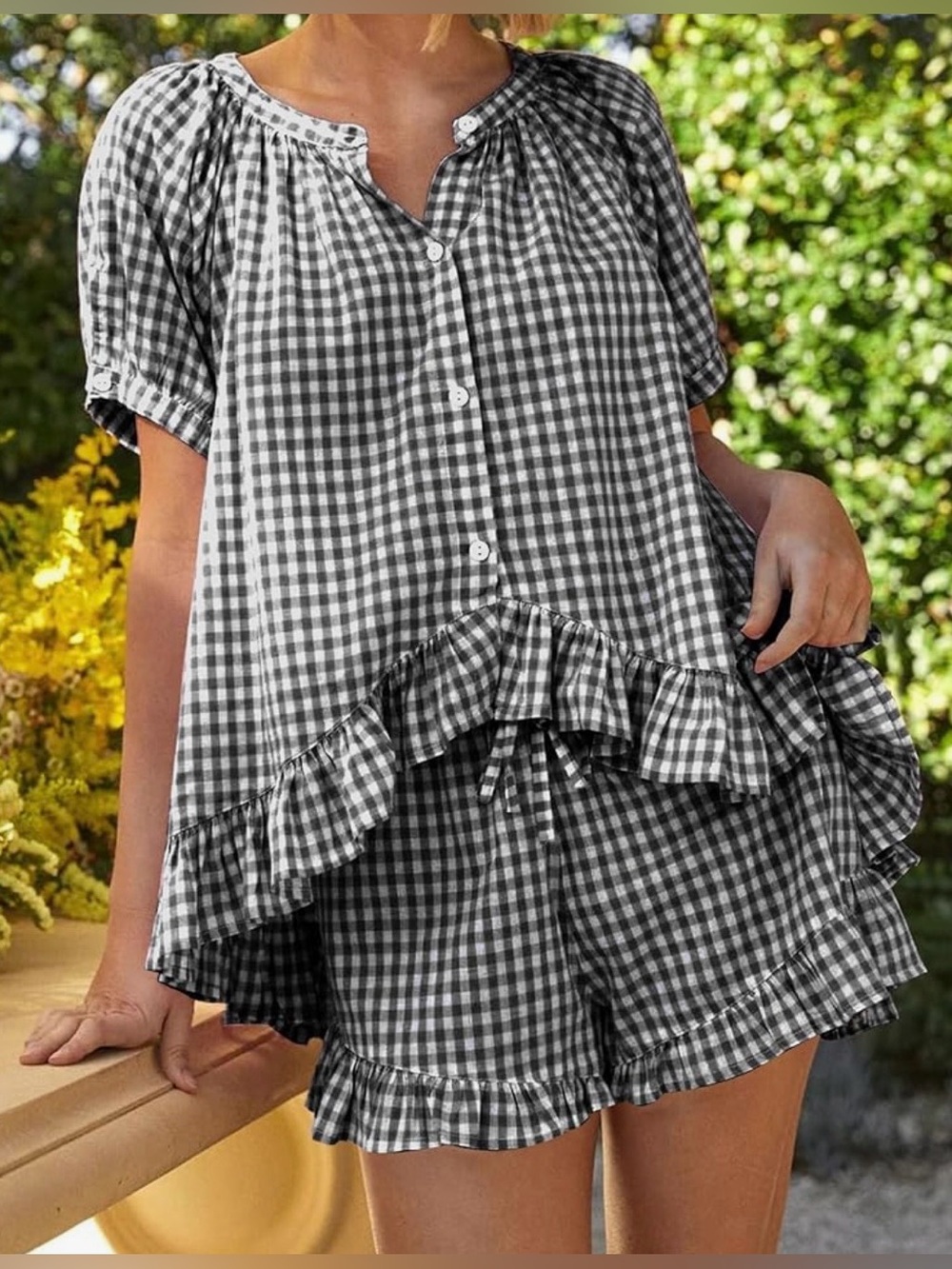 Gingham Ruffle Short Set